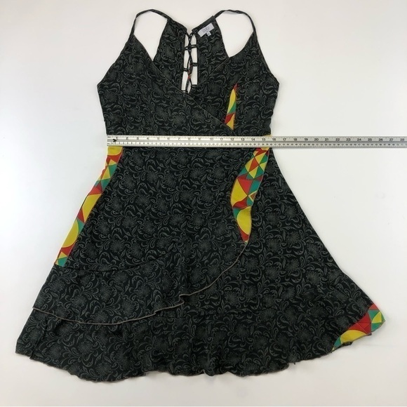 GURU for Life grey print all silk wrap look print sundress M/L - Picture 3 of 8